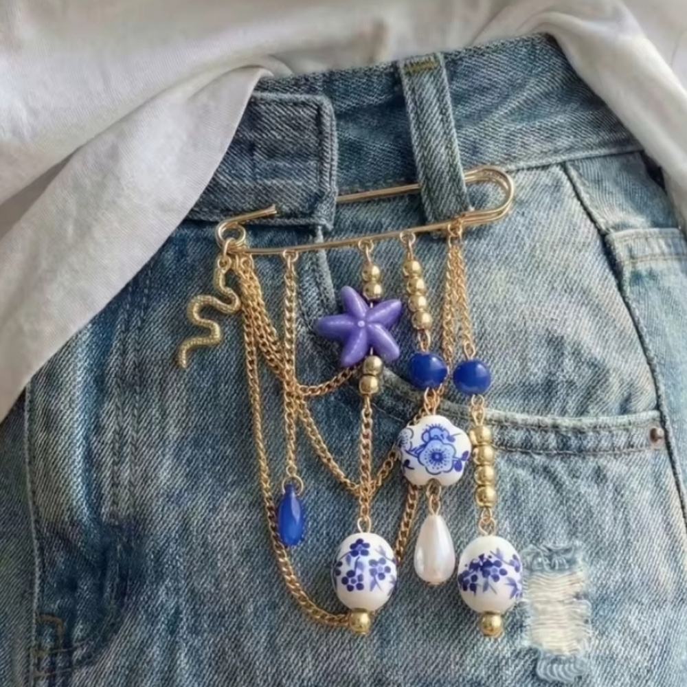 Celestial Blue Beaded Pin Brooch | NWOT